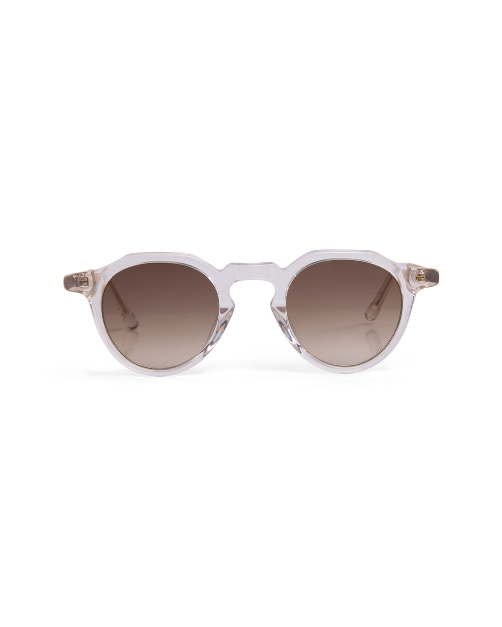 Soul sunglasses — front view, clear acetate with brown gradient lenses