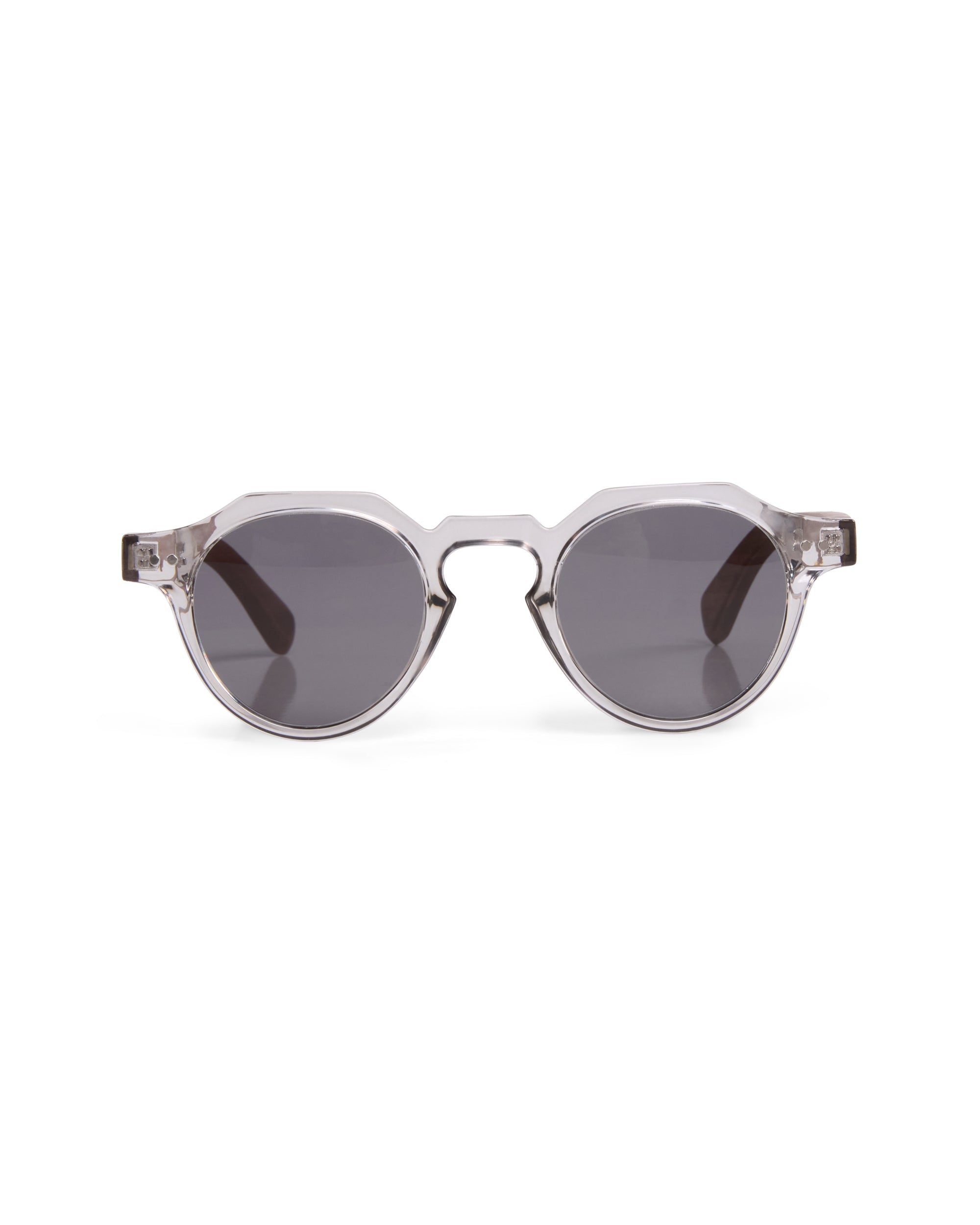 Oak sunglasses — front view, clear acetate with wood temples