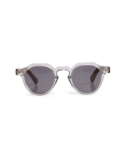 Oak sunglasses — front view, clear acetate with wood temples